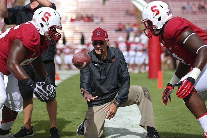 2013StanfordASU-010.JPG - Sept.21, 2013; Stanford, CA, USA; Stanford Cardinal defensive line coach Randy Hart, prior to the game against the Arizona State Sun Devils at  Stanford Stadium. Stanford defeated Arizona State 42-28.