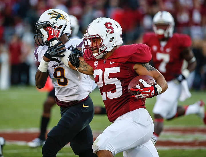 2013StanfordASU-029.JPG - Sept.21, 2013; Stanford, CA, USA; Stanford Cardinal running back Tyler Gaffney (25) runs against the Arizona State Sun Devils at  Stanford Stadium. Stanford defeated Arizona State 42-28.