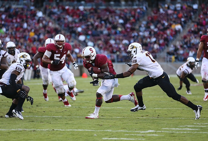 2013StanfordASU-030.JPG - Sept.21, 2013; Stanford, CA, USA; Stanford Cardinal wide receiver Ty Montgomery (7) catches pass against the Arizona State Sun Devils at  Stanford Stadium. Stanford defeated Arizona State 42-28.