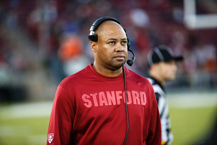 2013StanfordASU-036.JPG - Sept.21, 2013; Stanford, CA, USA; Stanford Cardinal head coach David Shaw during game against the Arizona State Sun Devils at  Stanford Stadium. Stanford defeated Arizona State 42-28.