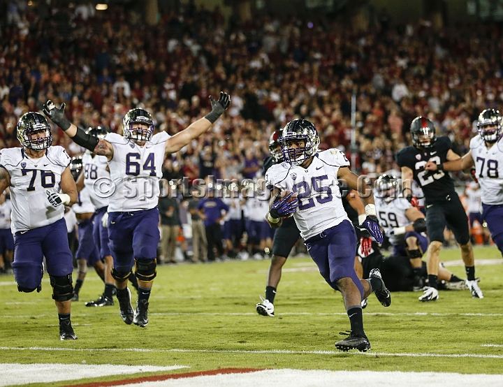 2013Stanford-Wash-008.JPG - Oct. 5, 2013; Stanford, CA, USA; Washington Huskies tailback Bishop Sankey (25) scores on a 15 yard run against the Stanford Cardinal at  Stanford Stadium. Stanford defeated Washington 31-28.