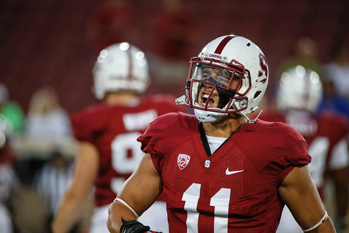 130907-Stanford-SanJose-028.JPG - Sept.7, 2013; Stanford, CA, USA; Stanford Cardinal linebacker Shayne Skov (11) prior to game against the San Jose State Spartans at  Stanford Stadium. Stanford defeated San Jose State 34-13.