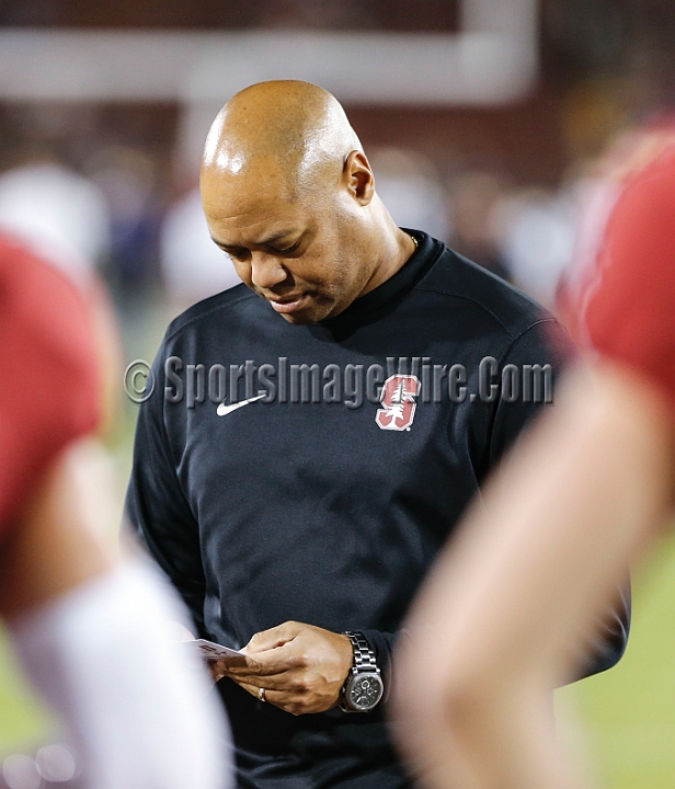 2015StanWash-012.JPG - Oct 24, 2015; Stanford, CA, USA; Stanford Cardinal head coach David Shaw during warm ups prior to game against the Washington Huskies at  Stanford Stadium. 