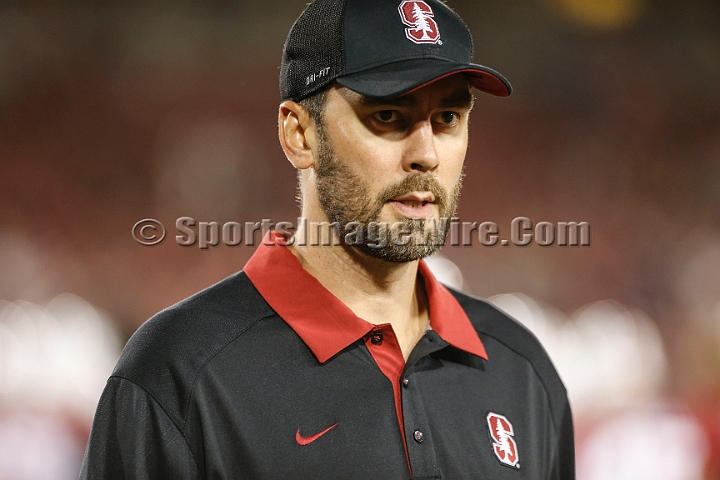 2015StanWash-013.JPG - Oct 24, 2015; Stanford, CA, USA; Stanford Cardinal inside linebackers coach Peter Hansen during warm ups prior to game against the Washington Huskies at  Stanford Stadium. 