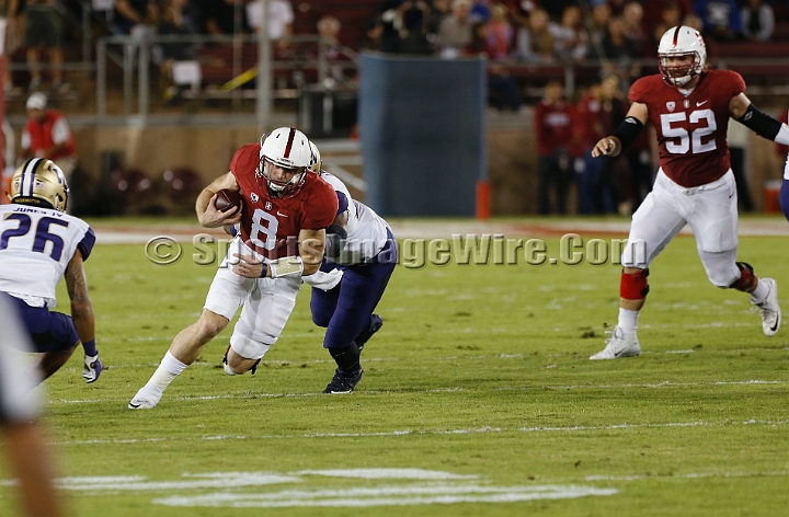 2015StanWash-030.JPG - Oct 24, 2015; Stanford, CA, USA; Stanford Cardinal quarterback Kevin Hogan (8) runs for 7 yards in the first quarter against the Washington Huskies at Stanford Stadium. Stanford beat Washington 31-14.