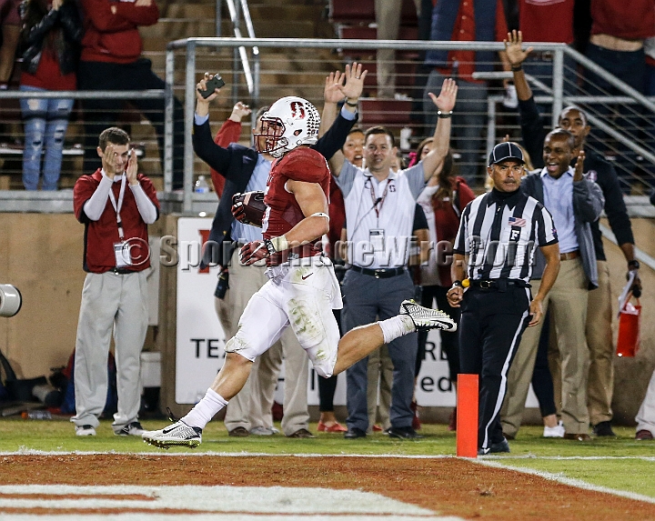 2015StanWash-057.JPG - Oct 24, 2015; Stanford, CA, USA; Stanford Cardinal running back Christian McCaffrey (5) catches a 50 yard touchdown pass in the third quarter against the Washington Huskies at Stanford Stadium. Stanford beat Washington 31-14.