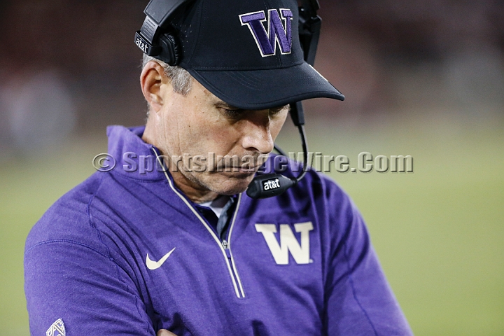 2015StanWash-065.JPG - Oct 24, 2015; Stanford, CA, USA; Washington Huskies head coach Chris Petersen in the fourth quarter against the Stanford Cardinal at Stanford Stadium. Stanford beat Washington 31-14.