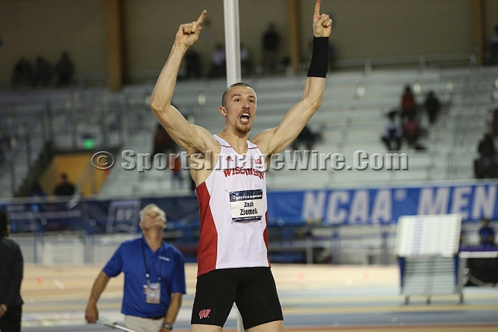 2016NCAAIndoorsSat-0031.JPG - Zack Ziemet of Wisconsin reacts after a pole vault clearance in the heptathlon. Ziemet won the heptathlon with 6173 points during the NCAA Indoor Track & Field Championships Saturday, March 12, 2016, in Birmingham, Ala. (Spencer Allen/IOS via AP Images)