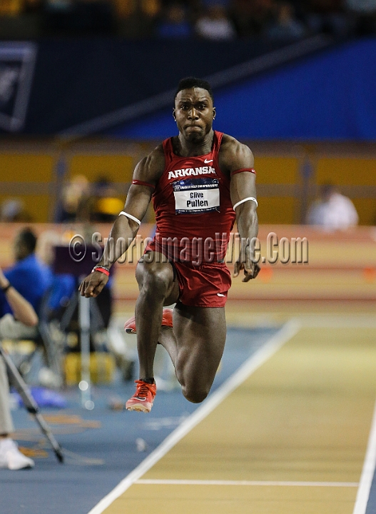 2016NCAAIndoorsSat-0127.JPG - Clive Pullen of Arkansas won the men triple jump in 54-7 1/4 (16.64m) during the NCAA Indoor Track & Field Championships Saturday, March 12, 2016, in Birmingham, Ala. (Spencer Allen/IOS via AP Images)