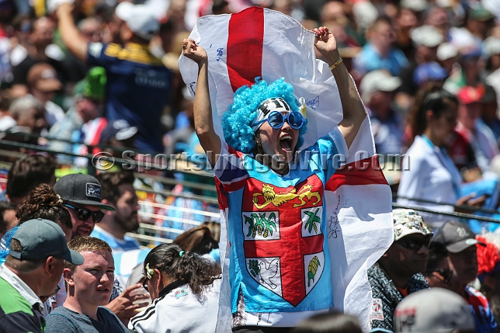 2018RugbySevensSun-09.JPG - A fan reacts during the men's championship finals of the 2018 Rugby World Cup Sevens, Sunday, July 22, 2018, at AT&T Park, San Francisco. (Spencer Allen/IOS via AP)