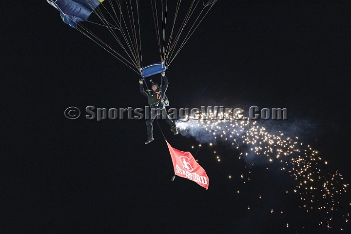 20181006StanfordUtah-004.JPG - Oct. 6, 2018; Stanford, CA.; Navy parachute team the Leap Frogs perform prior to an NCAA football game between the Stanford Cardinal and the Utah Utes at Stanford Stadium. Utah defeated Stanford 40-21. 