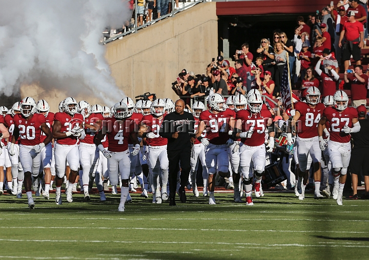 20180831SanDiegoatStanford-05.JPG - The Stanford Cardinal take the field prior to an NCAA football game against the San Diego State Aztecs in Stanford, Calif. on Friday, August 31, 2017. 